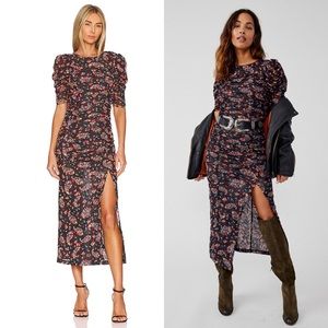 🌻🆕FREE PEOPLE Briella Ruched Midi-Dress Twilight Combo-Size X-Small